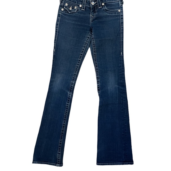 True Religion Sz:26 Becky Pink Crystals Straight Leg Blue Jeans - Picture 2 of 6